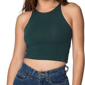 American Apparel Cotton Spandex Sleeveless Crop Top - Forest Green size S